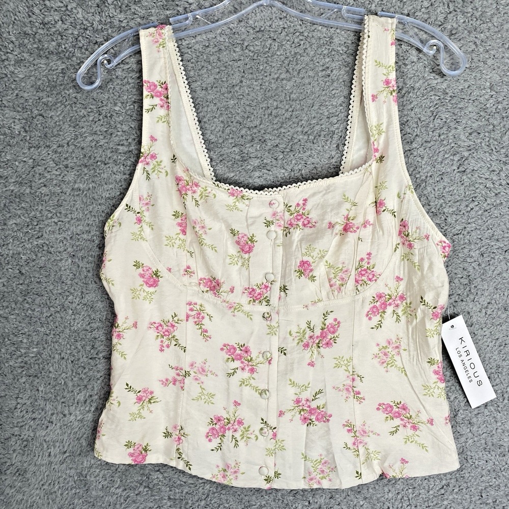 Kirious Coquette Button Floral Cropped‎ Top Size Large Lined